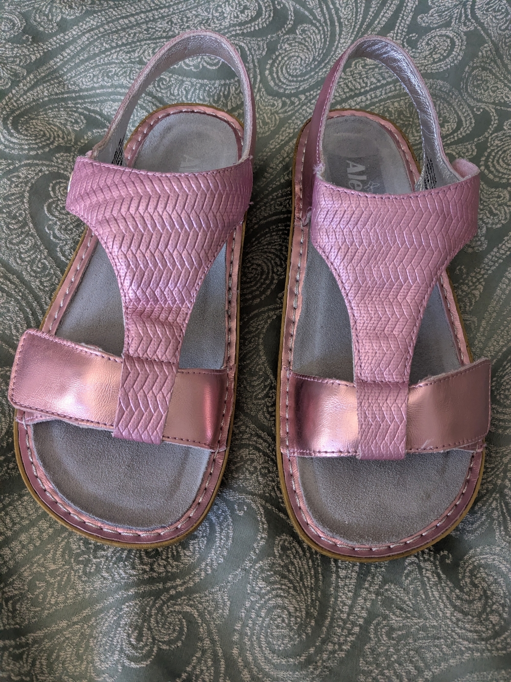 Alegria Pink Metallic Woven Leather Slingback Sandals